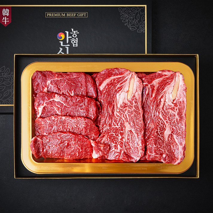 농협안심한우 1등급 등심 500g + 채끝 300g + 안심 200g 채반 선물세트 1호 (냉장) + 쇼핑백, 1세트 
