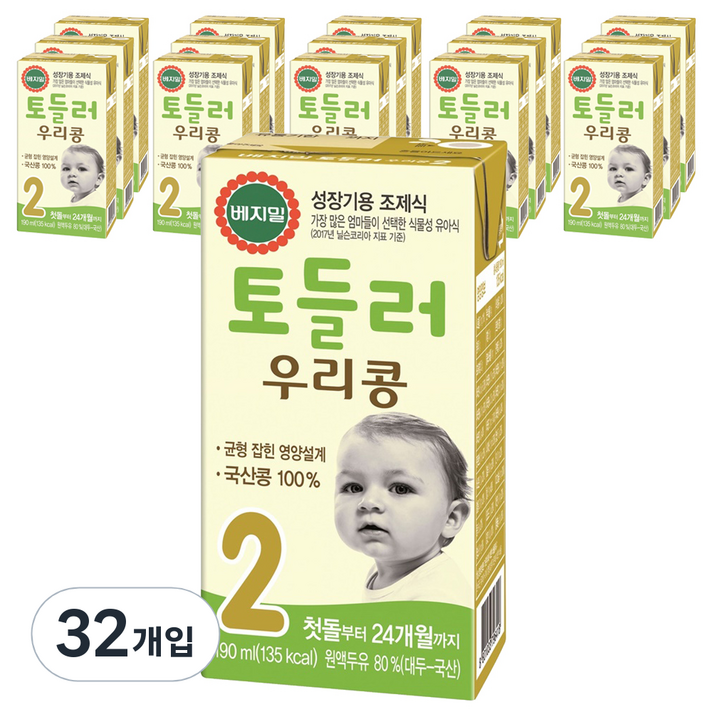  베지밀 토들러 우리콩 2단계 유아식 두유 190ml, 원액두유, 32개입 