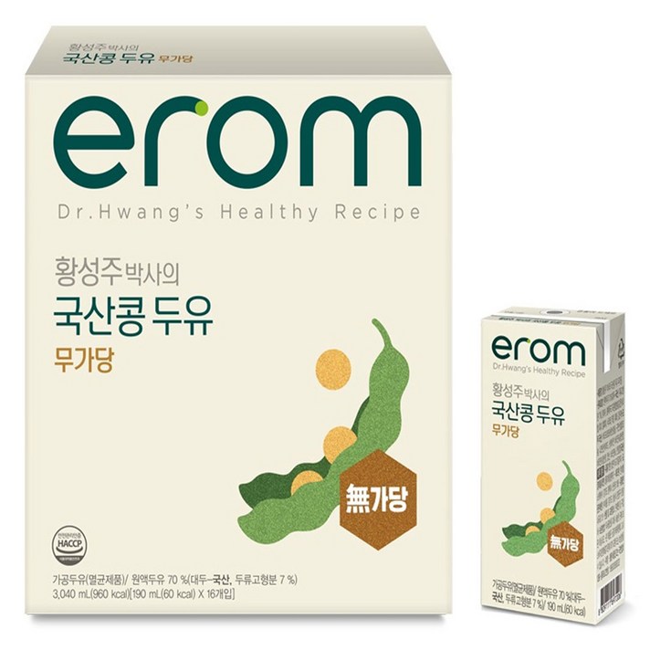 
                                                        이롬 황성주 박사의 국산콩 두유 무가당, 190ml, 16개
                                                    
