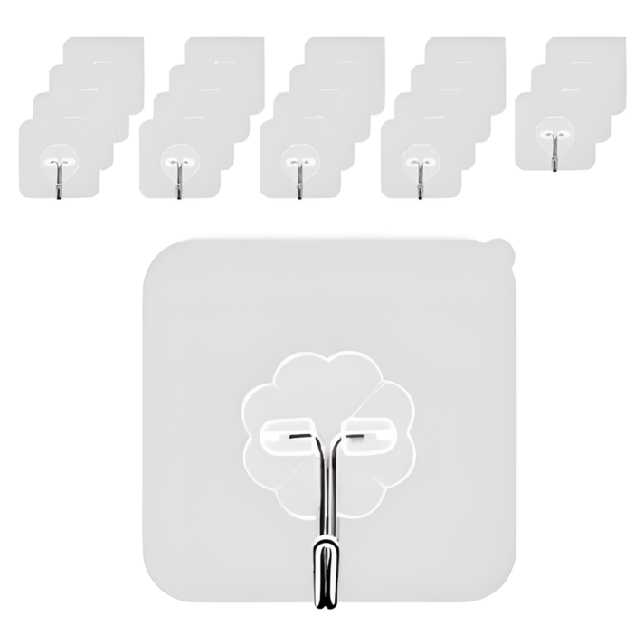 리빙홈디테일 무타공 강력 투명 접착식 후크걸이, 단일 색상, 20개