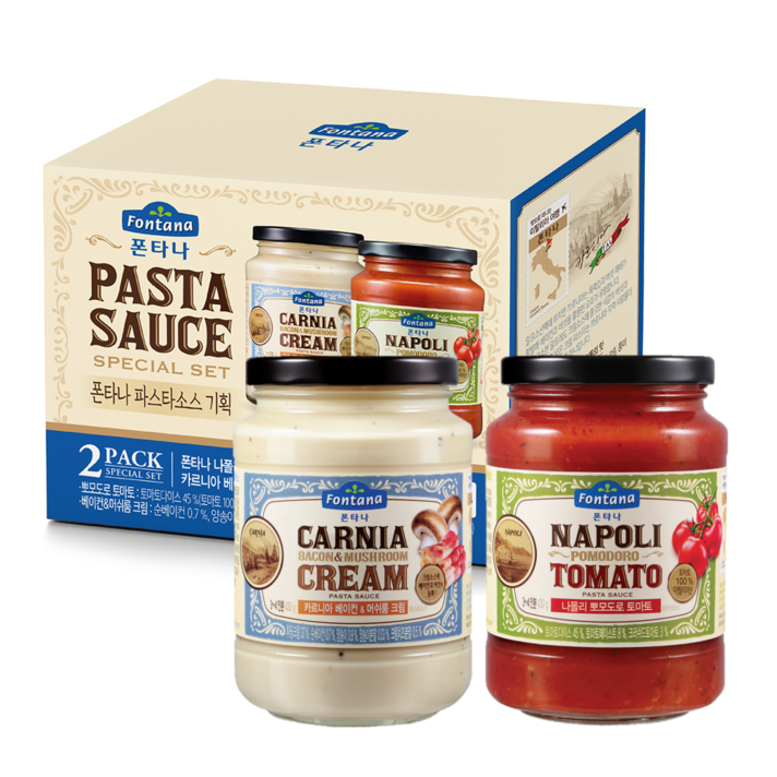 폰타나 뽀모도로 토마토 파스타소스 430g + 베이컨&머쉬룸 크림 파스타소스 430g, 1세트