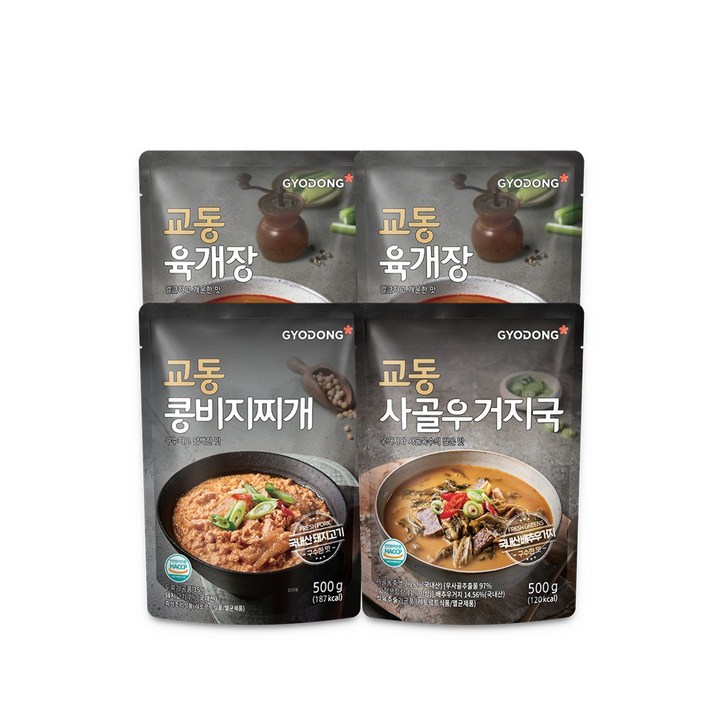 교동 육개장 500g x 2p + 콩비지찌개 500g + 사골우거지국 500g, 1세트