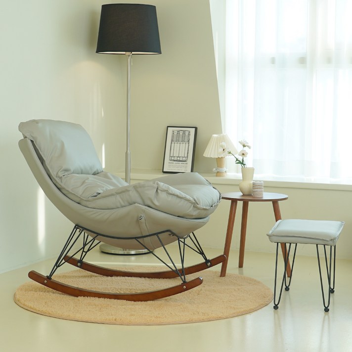 스마트베리 생활방수 포레 스윙체어 북유럽 안락 락킹 리클라이너 가죽 소파 + 스툴 + 러그 + 티테이블 세트 방문설치, 웜 그레이