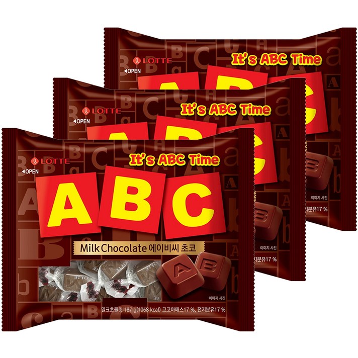  롯데제과 에이비씨 초콜릿, 187g, 3개 