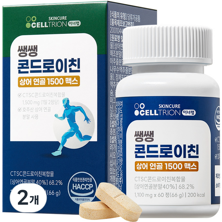  셀트리온 이너랩 쌩쌩 콘드로이친 상어연골 1500 맥스, 60정, 66g, 2개 