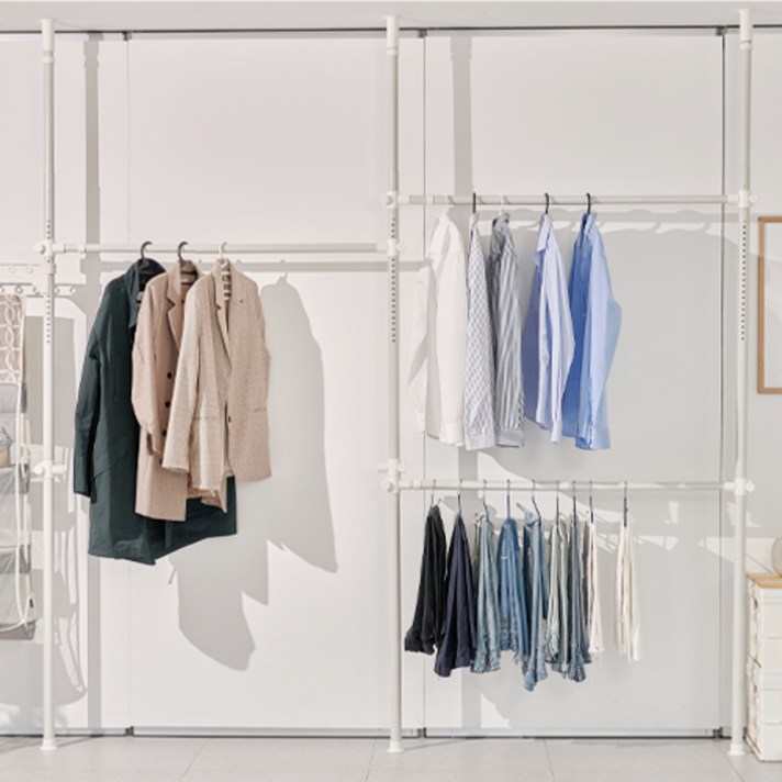 
                                                        드레스룸행거 3단 가로봉 3p + 세로봉 3p + 사이즈 보조행거 2p + 집게봉 + 조립부품, 화이트
                                                    