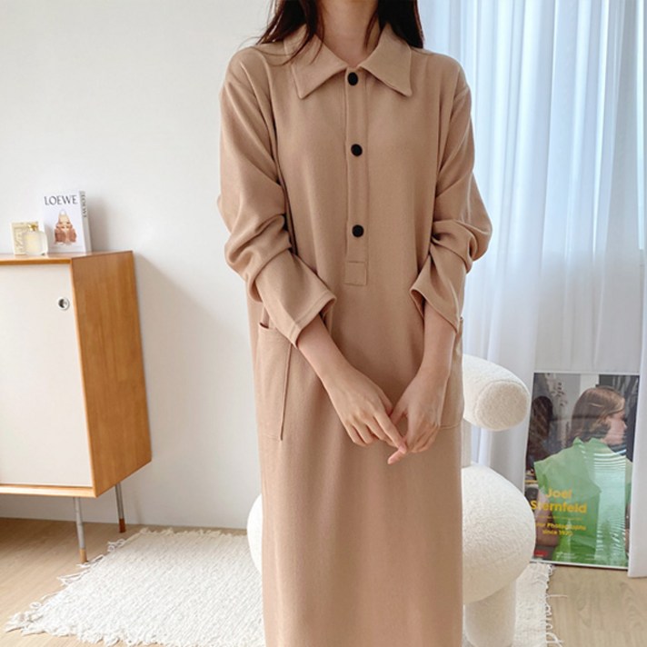 보리맘 카라 단추 빅사이즈 가을 수유 임산부 원피스 a434