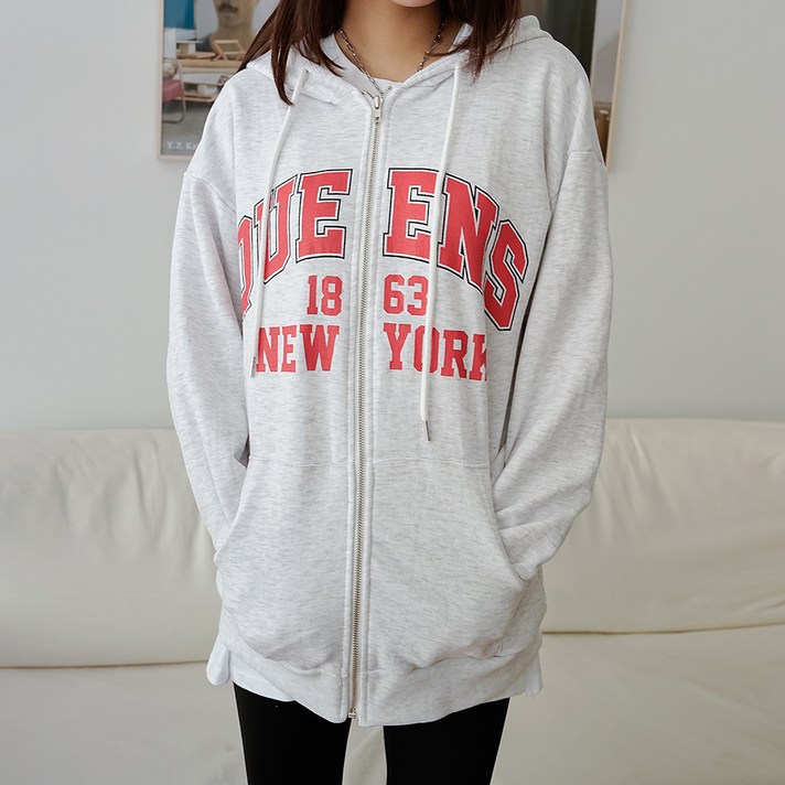 씨씨 여성용 빅레터링 나염 오버핏 후드집업