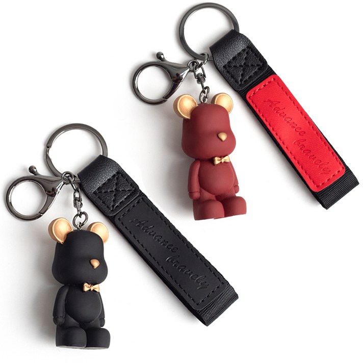 블랑플뢰르 곰고미 자동차 열쇠고리, 블랙, 버건디, 2개