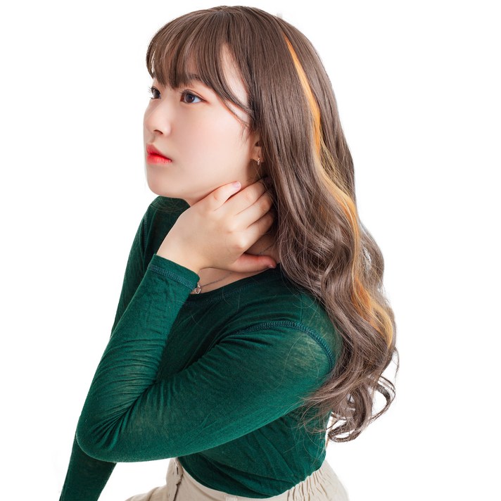 가발위드 단색 웨이브 컬러 포인트 피스 5p + 트윙클 붙임머리 세트, 다크골드(컬러피스), 랜덤발송(붙임머리), 1세트