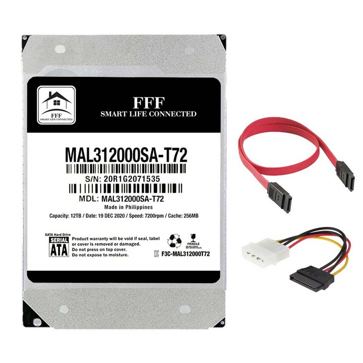 F3 MALSHAL 하드디스크 3.5형 HDD + SATA 케이블 2종 세트, MAL312000SA-T72, 12TB