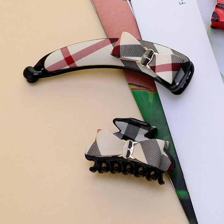 핸날 체크 바나나 집게핀 세트