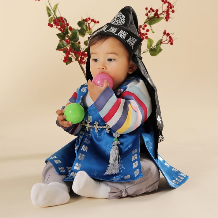 아가명주 남아용 파랑새 전복도령 돌 백일 한복세트