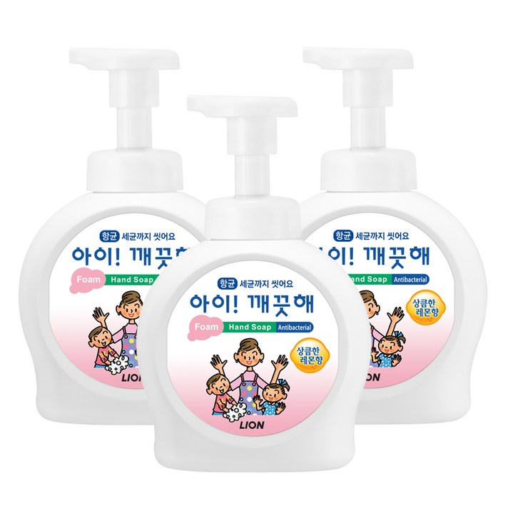 아이깨끗해 핸드워시 용기형 상큼한 레몬향, 490ml, 3개
