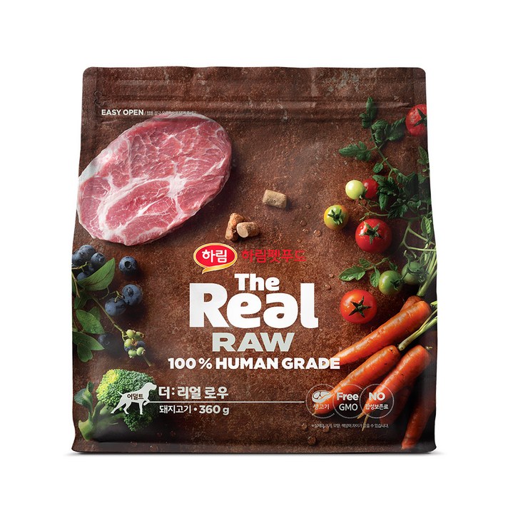  하림더리얼 어덜트 더리얼 로우 돼지고기 강아지 건식사료, 돼지, 360g, 1개 
