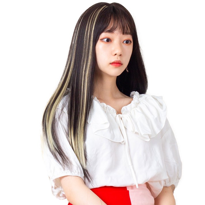 가발위드 와이드 컬러 포인트 피스 스트레이트 4p + 트윙클 붙임머리 세트, 옐로우(컬러피스), 랜덤발송(붙임머리), 1세트