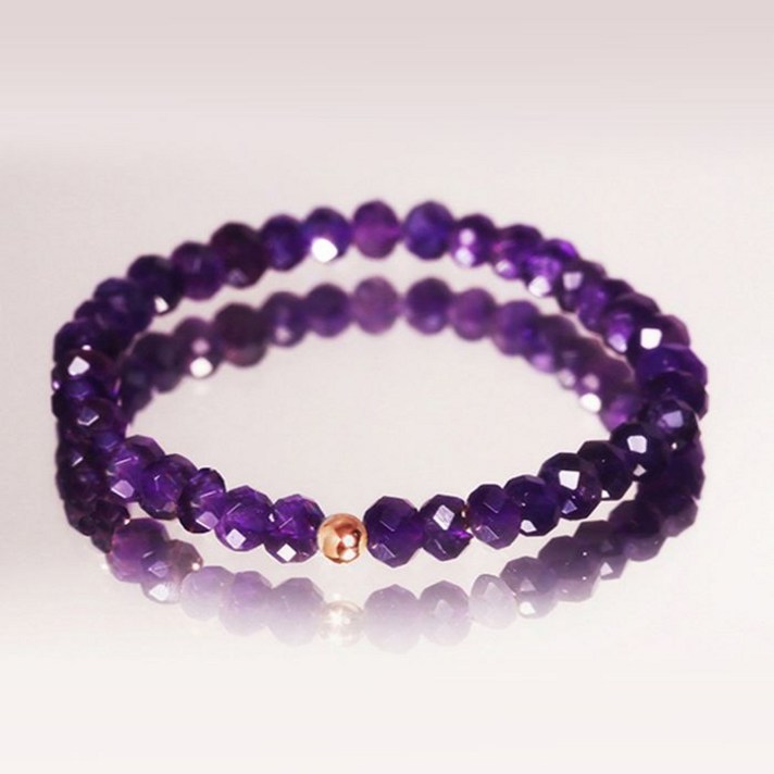 리즈타라 14K 금볼 천연 자수정 원석 팔찌 4mm 골드 2월 탄생석