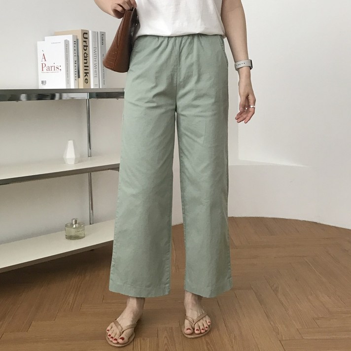 럭키제이 원픽 여름 슬림통 면팬츠 밴딩 스판 여성용