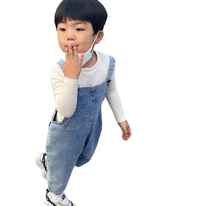 트리베어 아동 유아 주니어 7부 데님 멜빵 바지 워싱 오버롤 점푸수트 남아 여아 등원룩 (3-10세)