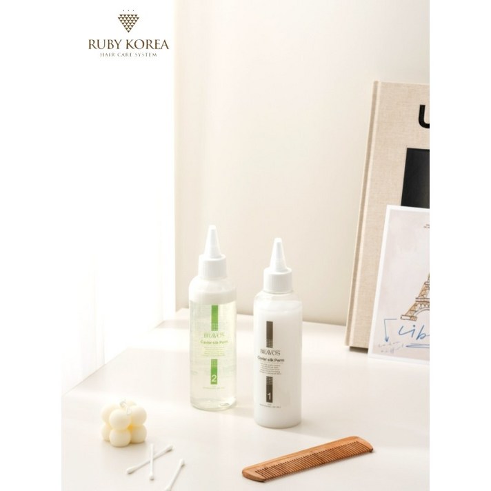  루비 캐비아 실크펌 1제 200ml 2제 200ml 저자극 셀프 손상 극손상 파마약, 1세트, 0.2l 