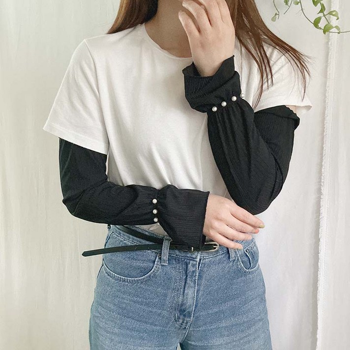 여성 자외선차단 프릴 진주 팔 넉넉한 밴딩 무지 쿨토시