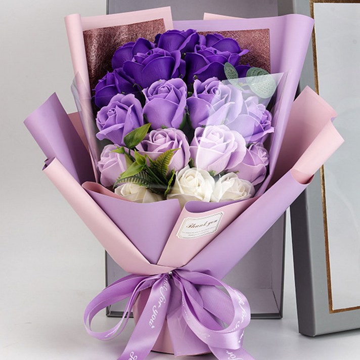 앙플랜트 조화 장미 비누꽃부케 18p, 레드, 1개