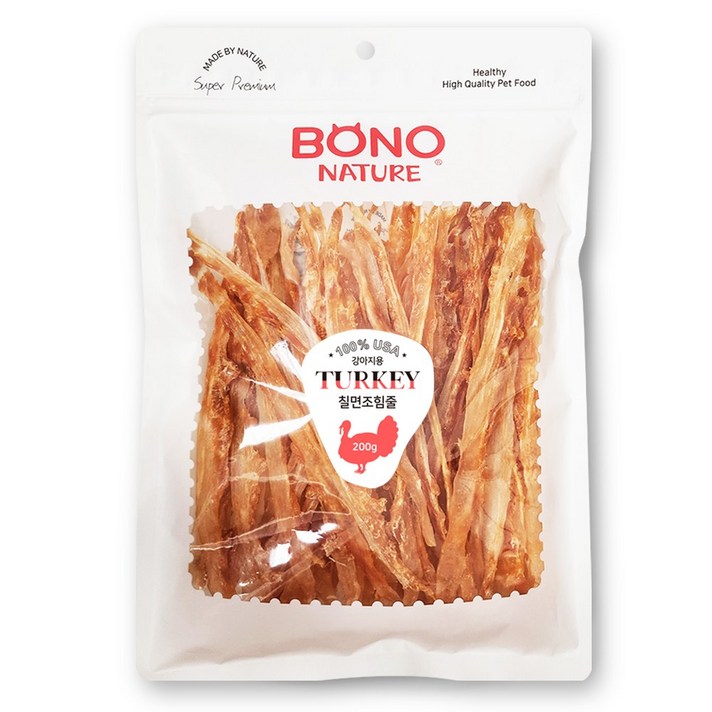 보노네이처 국내산 칠면조힘줄 오래먹는 대용량 수제간식 터키츄, 칠면조, 200g, 2개