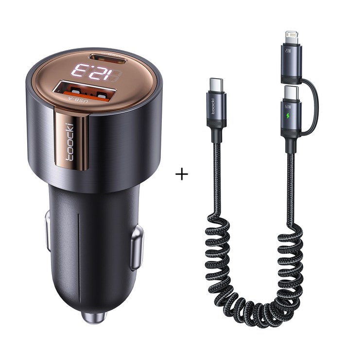 Toocki 75W PD3.0 PPS AC 2포트 전압 디스플레이 초고속 차량용 충전기