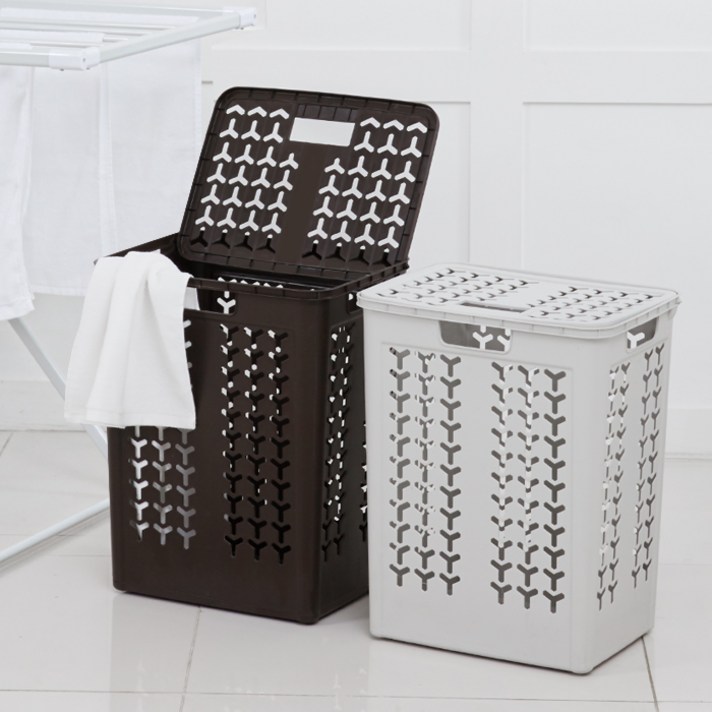 네이쳐리빙 모던데일 리프 빨래바구니, 연그레이, 2개