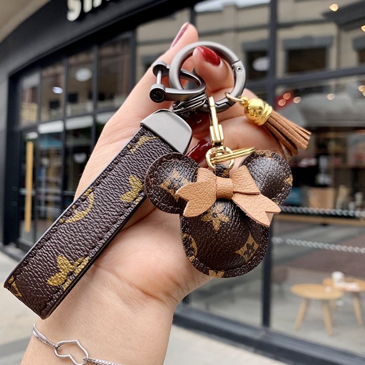 열쇠 고리 16 열쇠고리 캐릭터 리얼 가죽 심플 키홀더 여성 가방 걸이 JMM021916, 2_가 색 꽃무늬 큐 티 드 + 블랙 버클 카페 플 라