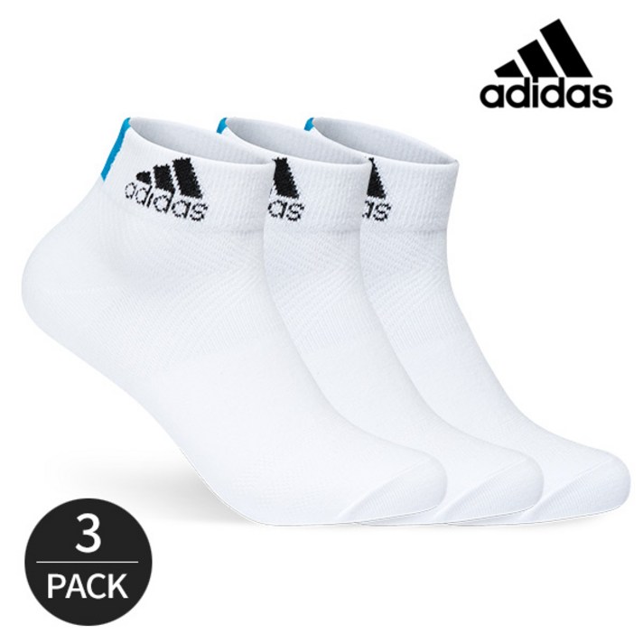 (국내생산)아디다스 남성용 스포츠양말 넥배색 발목양말 3족세트 화이트, FREE