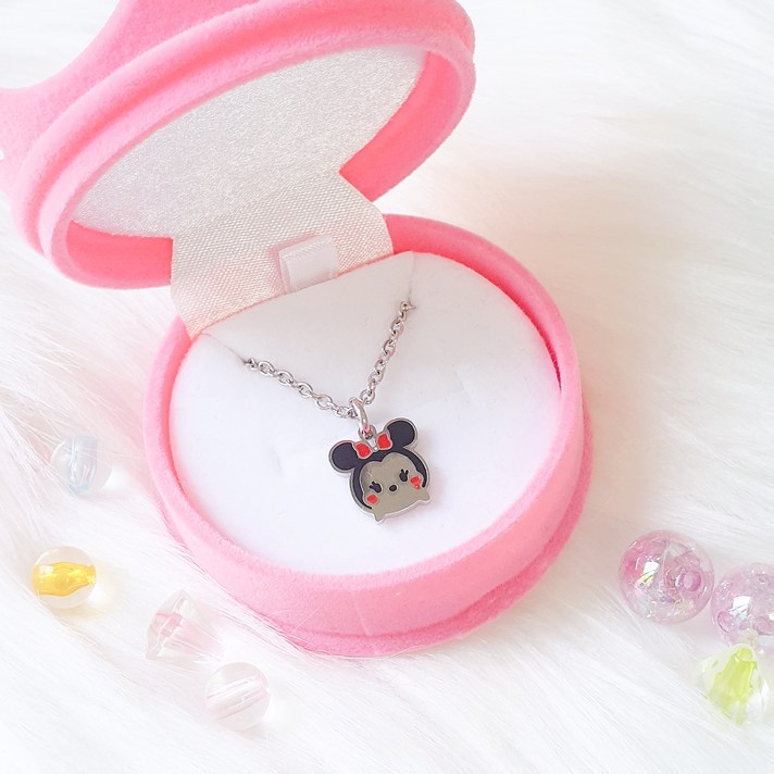 샤이니유 미아방지 목걸이 미키미니 써지컬스틸 무료각인, 미니목걸이, (여리줄) 45+3cm, 왕관케이스