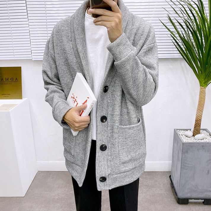 애드매이브 남자 두꺼운 융털 안감 박스 오버핏 숄카라 가디건 4컬러