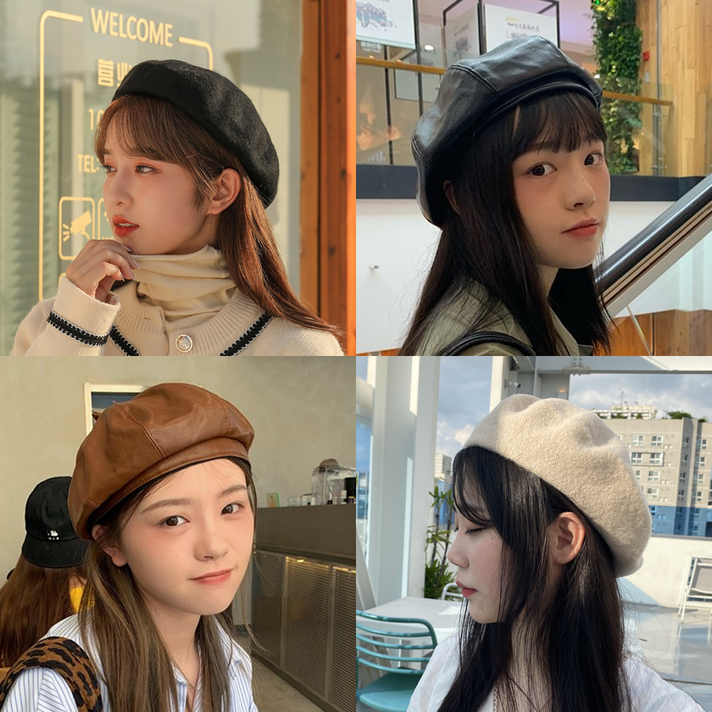 여자 빵모자 베레모 울 배래모 화가모자 가죽