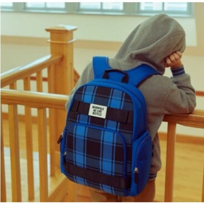 [빈폴] 키즈 블루 뉴 체크 웨빙 책가방+보조가 (BI11D4U05P)