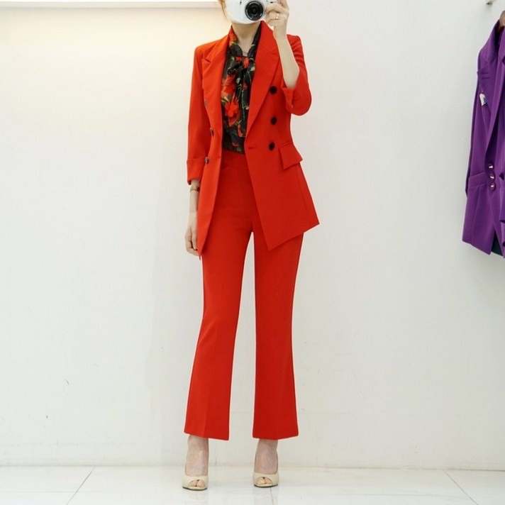 여름 셋업 7부 스판 자켓 슬랙스 여성 정장 투피스 세트 55-77size 4color