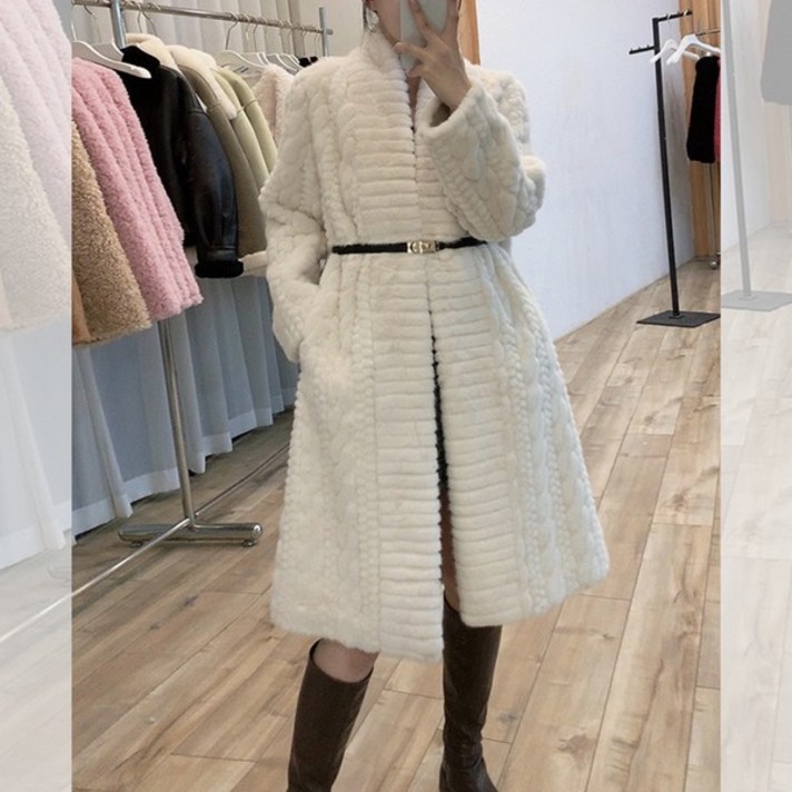  무드무드 (벨트set) 프리테 페이크밍크퍼 코트 