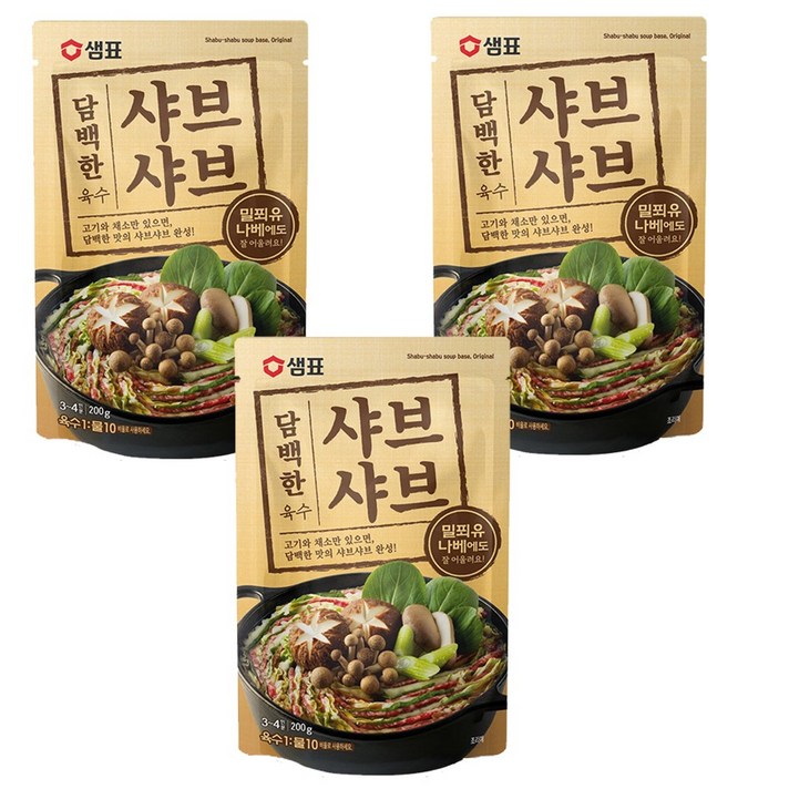 샘표 담백한 샤브샤브 육수 3~4인분, 200g, 3개