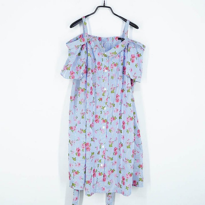 빈티지다온 티렌 여성 뒷밴딩 허리끈 오프숄더 원피스 블루66