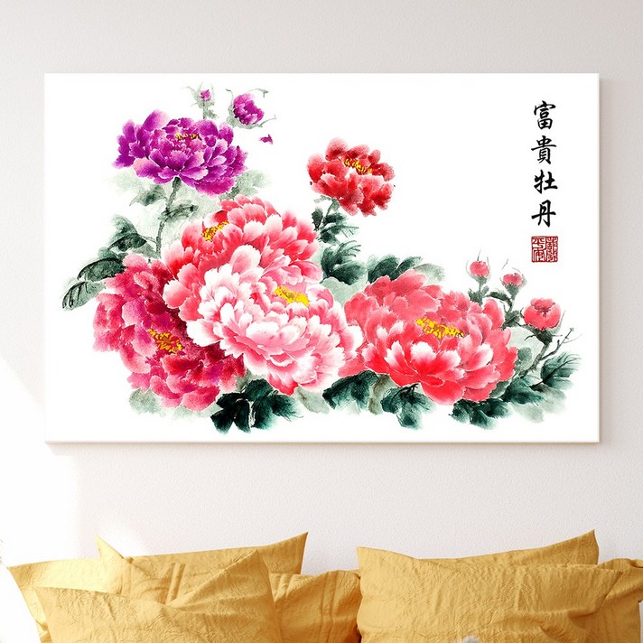 모란꽃 목단꽃 돈들어오는 그림 한국화 캔버스액자 집들이선물, 01. 부귀목단 