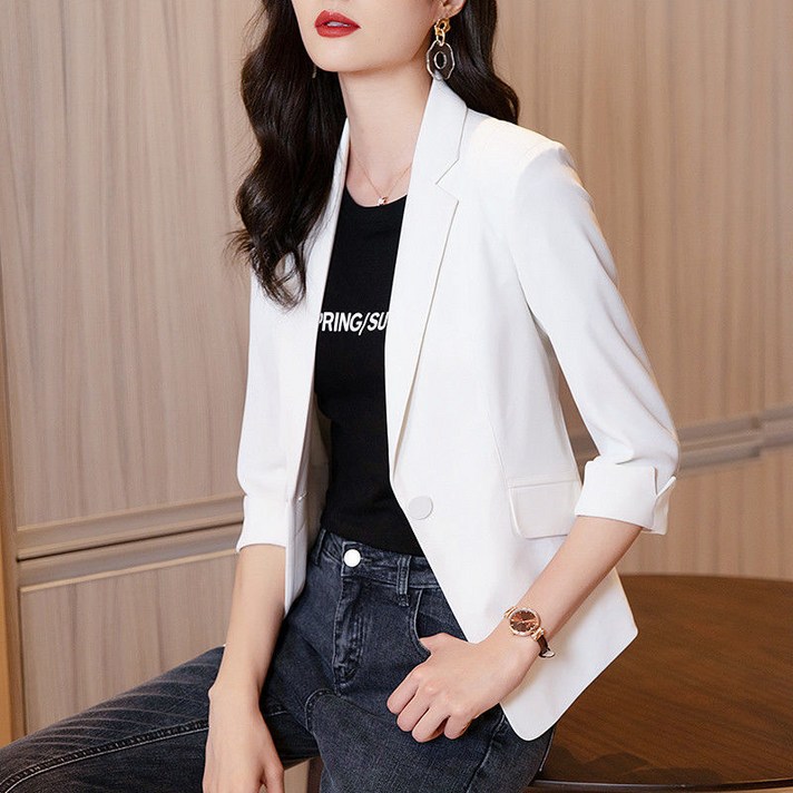 NEW 여름 여성 베이직 얇은 자켓 블레이저 칠부 소매 자외선 차단 상의 프리미엄 클래식 정장코트자켓 NEW 여름 여성 베이직 얇은 자켓 블레이저 칠부 소매 자외선 차단 상의 프리미엄 클래식 정장코트자켓