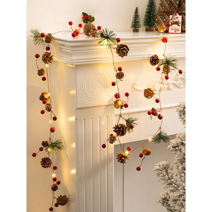 크리스마스 레드 베리 솔방울 무드등 가랜드 줄전구 장식 겨울 인테리어 소품 디자인 상품