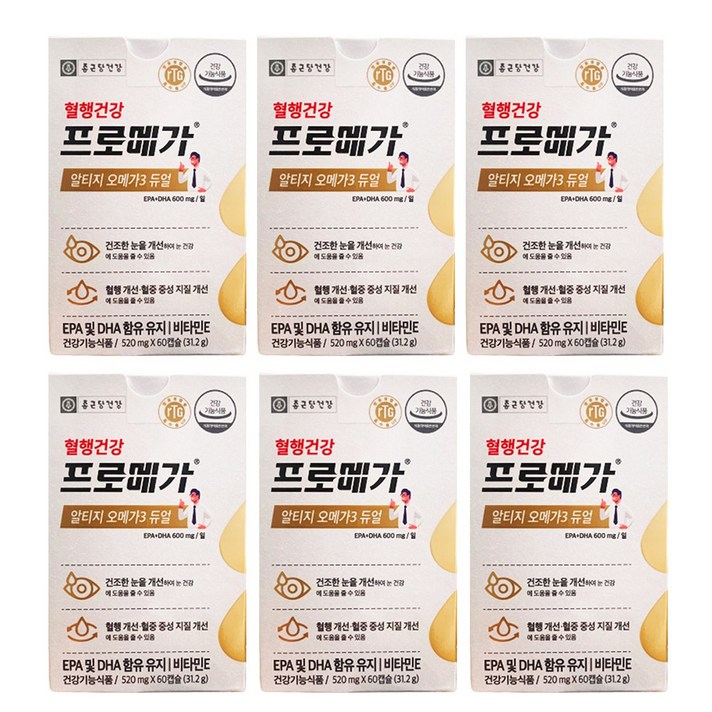 종근당건강 알티지 오메가3 영양제, 60정, 6개
