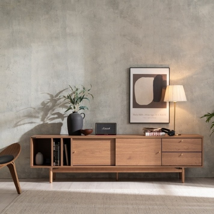 한샘 클린트 레코드 거실장 200cm 오픈형 (2종 택1), 월넛(B)