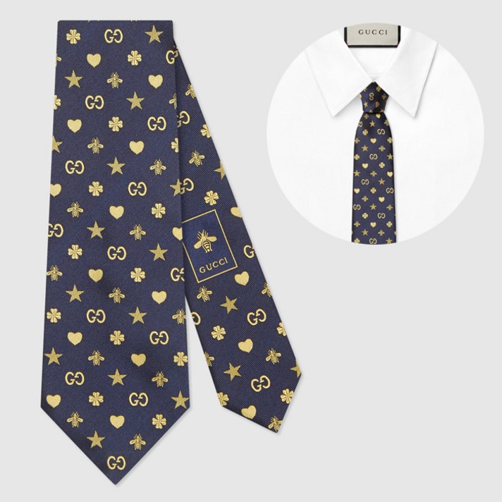 구찌 심볼 모티브 네이비 실크 넥타이 545834