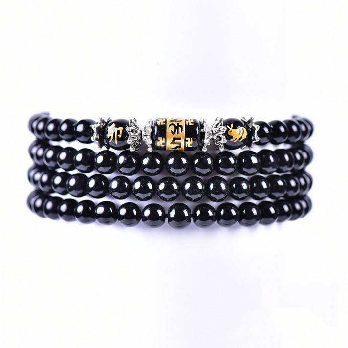아누삼사 소원성취 육자진언 흑요석 108 염주 팔찌