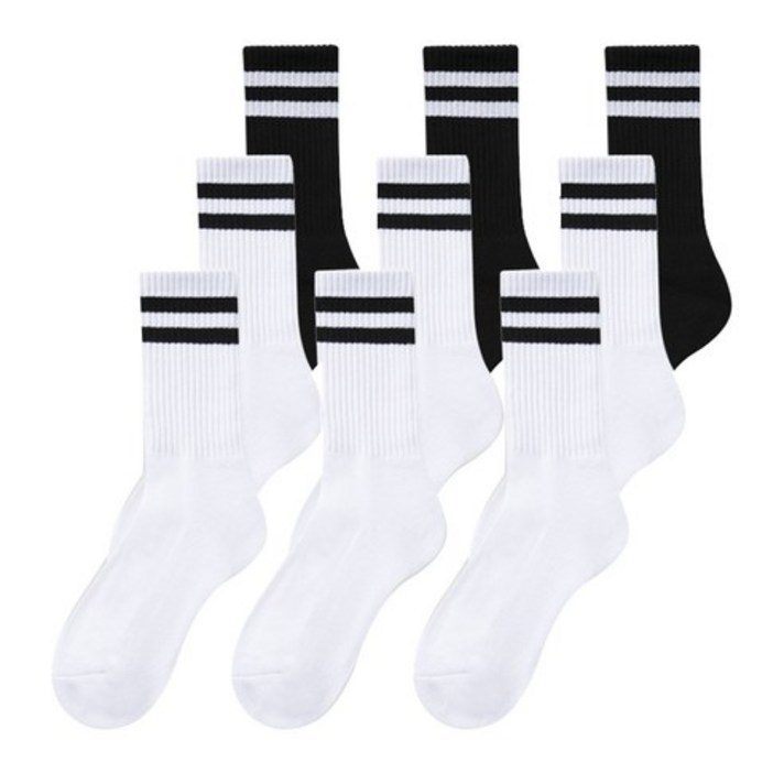 더삭스 스트라이프 쿠션 크루삭스 S 9팩, S혼합(화이트6팩+블랙3팩)