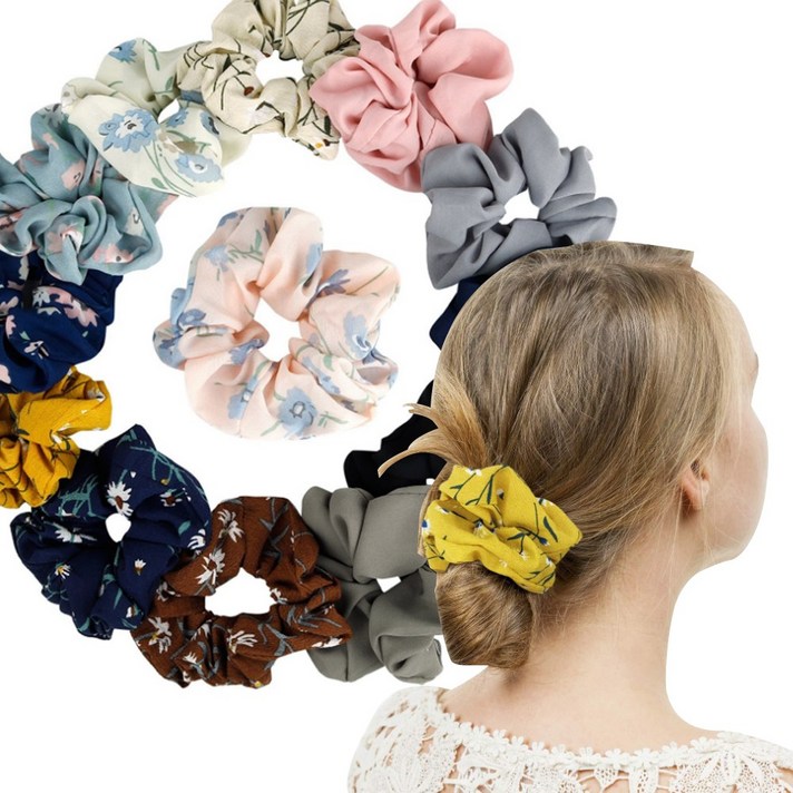 제이셀 H150_랜덤2개입 플라워 솔리드 단색 곱창밴드 곱창머리끈