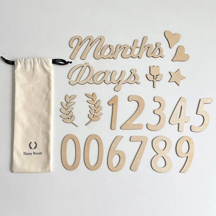 데이지룸 백일 돌잔치 셀프촬영 신생아 우드토퍼 기본숫자 자체제작 파우치 구성, 1세트