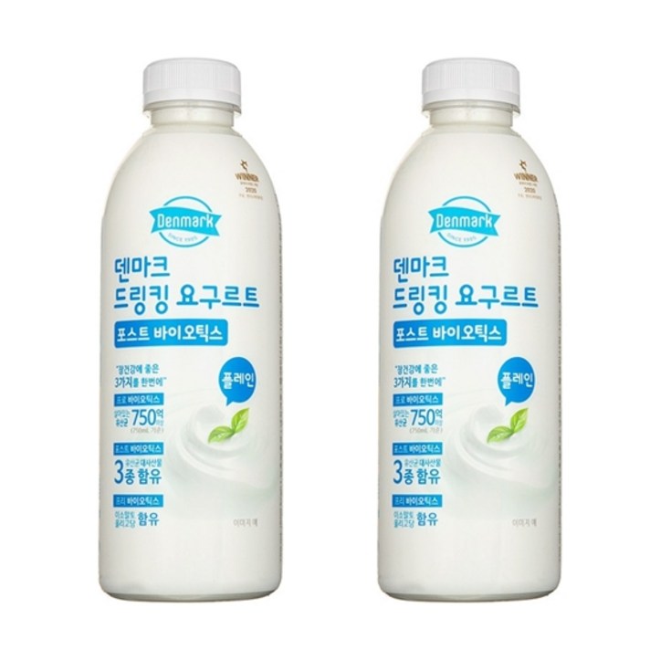 동원 덴마크 드링킹요구르트 포스트바이오틱스 플레인 750ml, 2개